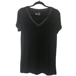 Felina Lingerie Womens Sleep Top V-Neck Short Sleeve Black Satin Trim Size Large